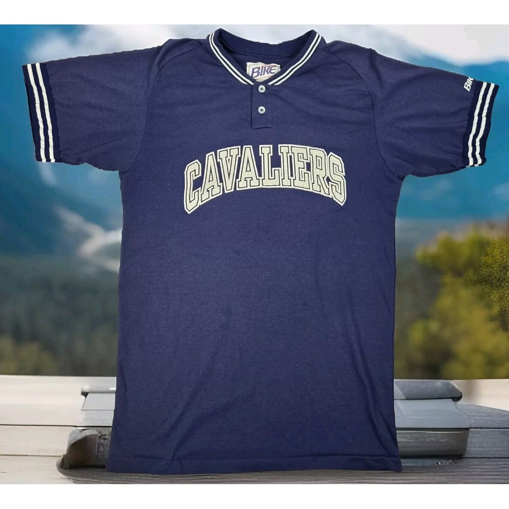 Vintage Bike Shirt Mens Large‎ L Blue Cavaliers Henley Made In USA Winners Wear